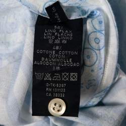 Pre Owned Zegna Sport Blue Paisley Striped Print Linen Long-Sleeve Shirt XL