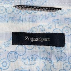 Pre Owned Zegna Sport Blue Paisley Striped Print Linen Long-Sleeve Shirt XL