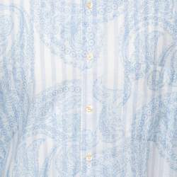 Pre Owned Zegna Sport Blue Paisley Striped Print Linen Long-Sleeve Shirt XL