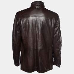 Zegna Sport Brown Leather Zip Front Jacket XL
