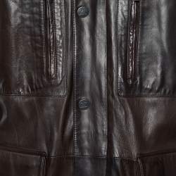 Zegna Sport Brown Leather Zip Front Jacket XL