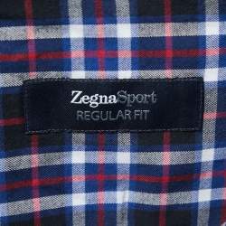 Pre Owned Zegna Sport Navy Blue Checked Regular Fit Full Sleeve Shirt L
