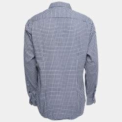 Pre Owned Zegna Sport Navy Blue Checked Regular Fit Full Sleeve Shirt L