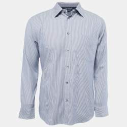 Zegna Sport Navy Blue Striped Cotton Long Sleeve Shirt M