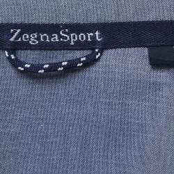 Zegna Sport Navy Blue Striped Cotton Long Sleeve Shirt M