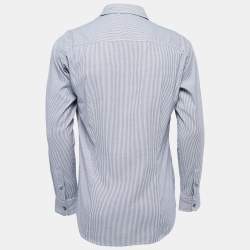 Zegna Sport Navy Blue Striped Cotton Long Sleeve Shirt M