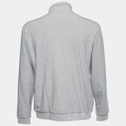 Zegna Sport Grey Striped Cotton Knit Zip Front Jacket XL