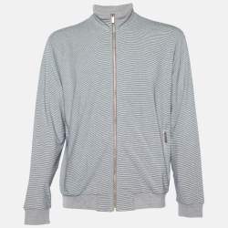 Zegna Sport Grey Striped Cotton Knit Zip Front Jacket XL