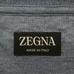 Pre Owned Zegna Blue Linen Knit Crew Neck T-Shirt XL