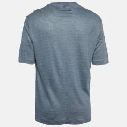 Pre Owned Zegna Blue Linen Knit Crew Neck T-Shirt XL