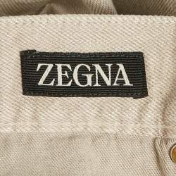 Pre Owned  Zegna Beige Gabardine Classic Fit Roccia Jeans L Waist 38"