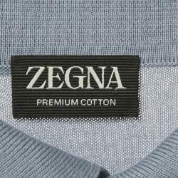 Pre Owned Zegna Slate Blue Cotton Knit Polo T-Shirt M