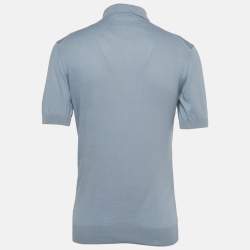 Pre Owned Zegna Slate Blue Cotton Knit Polo T-Shirt M