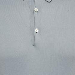 Pre Owned Zegna Slate Blue Cotton Knit Polo T-Shirt M