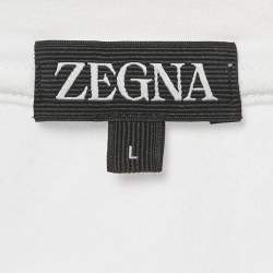 مملوكة مسبقًا تي شيرت زينيا كت كتان أزرق ياقة مدورة مقاس كبير جداً