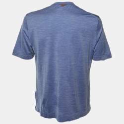 مملوكة مسبقًا Zegna Blue Melange Cotton & Silk Round Neck T-Shirt L