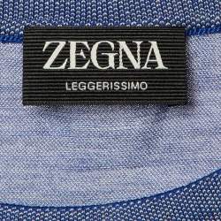 مملوكة مسبقًا Zegna Blue Melange Cotton & Silk Round Neck T-Shirt L