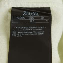 Pre Owned Zegna Green Linen Short Sleeve Shirt M 