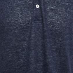 Pre Owned Zegna Navy Blue Jersey Button-Up Oasi Lino T-Shirt L