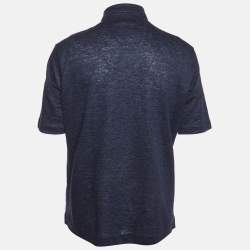 Pre Owned Zegna Navy Blue Jersey Button-Up Oasi Lino T-Shirt L