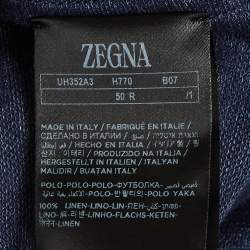 Pre Owned Zegna Navy Blue Jersey Button-Up Oasi Lino T-Shirt L