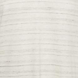 Pre Owned Zegna Cream Striped Linen Silk Blend Polo T-Shirt L