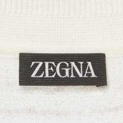 Pre Owned Zegna Cream Striped Linen Silk Blend Polo T-Shirt L
