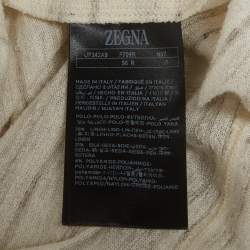 Pre Owned Zegna Cream Striped Linen Silk Blend Polo T-Shirt L