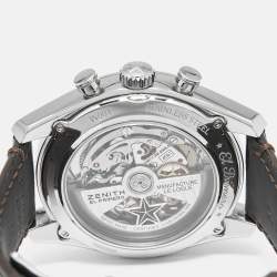 مملوكة مسبقًا ساعة يد رجالية زينث ال بريميرو أوبن 51.2080.4061/69.C494 ميناء فضي ذهب وردي عيار 18 ستانلس ستيل جلد تمساح 42 مم