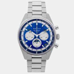 مملوكة مسبقًا ساعة زينيت كرونومستر الأصلية تقويم ثلاثي 03.3400.3610/51.C910 زرقاء أوتوماتيك من الفولاذ المقاوم للصدأ للرجال 38 ملم مستعملة