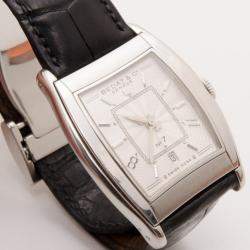 Bedat & Co. No. 7 Silver Dial Mens Leather Watch Black
