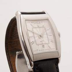 Bedat & Co. No. 7 Silver Dial Mens Leather Watch Black