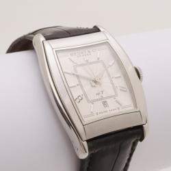 Bedat & Co. No. 7 Silver Dial Mens Leather Watch Black
