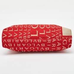 Bvlgari Red/Beige Logo Mania Fabric and Leather Baguette Bag