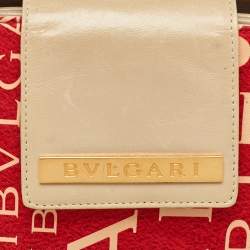 Bvlgari Red/Beige Logo Mania Fabric and Leather Baguette Bag