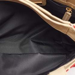 Bvlgari Red/Beige Logo Mania Fabric and Leather Baguette Bag