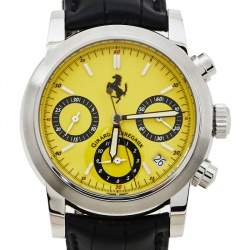 Pre Owned Girard Perregaux Yellow Stainless Steel Leather Ferrari Ref.8020 Chronograph Men's Wristwatch 36 mm