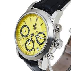 Pre Owned Girard Perregaux Yellow Stainless Steel Leather Ferrari Ref.8020 Chronograph Men's Wristwatch 36 mm