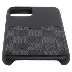 Pre Owned Louis Vuitton Black/Graphite Leather And Canvas 11 Pro Bumper Case