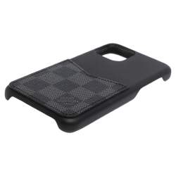 Pre Owned Louis Vuitton Black/Graphite Leather And Canvas 11 Pro Bumper Case