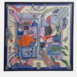 Hermes Bleu Silk Bagage A Main Framed Scarf