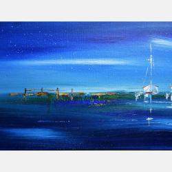 Tableau Trio De Voiliers Au Mouillage By Axelle Bosler, France,2020 (20 X 60)