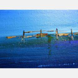 Tableau Trio De Voiliers Au Mouillage By Axelle Bosler, France,2020 (20 X 60)