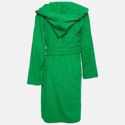 Pre Owned Bottega Veneta Green Intreccio Pattern Cotton Terry Bathrobe M