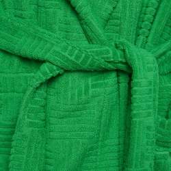 Pre Owned Bottega Veneta Green Intreccio Pattern Cotton Terry Bathrobe M