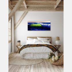 Green Wave Breaking Ocean Beach Painting By Bozhena Fuchs, Czechia,2021 (50.8 X 119.38)