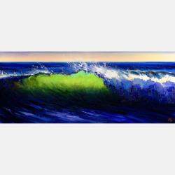 Green Wave Breaking Ocean Beach Painting By Bozhena Fuchs, Czechia,2021 (50.8 X 119.38)
