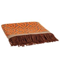 Burberry Orange & Beige TB Monogram Wool & Cashmere Fringed Throw 