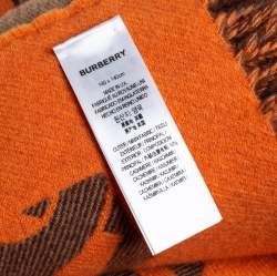Burberry Orange & Beige TB Monogram Wool & Cashmere Fringed Throw 