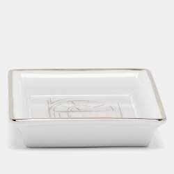 Pre Owned Cartier Porcelain Platinum Finish Window Print Mini Ashtray